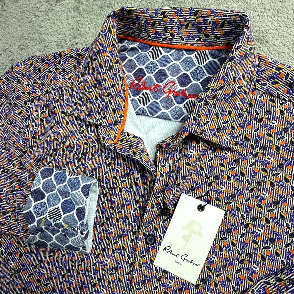 NWT Robert Graham Tiburon Classic Fit‎ Paisley Stripe Shirt Mens Size Small